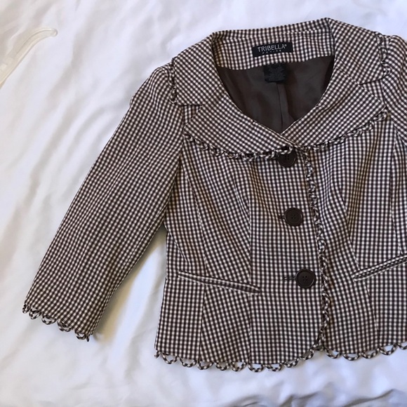 Tribella Petite Checkered Blazer Jacket Size 2P - Picture 10 of 15